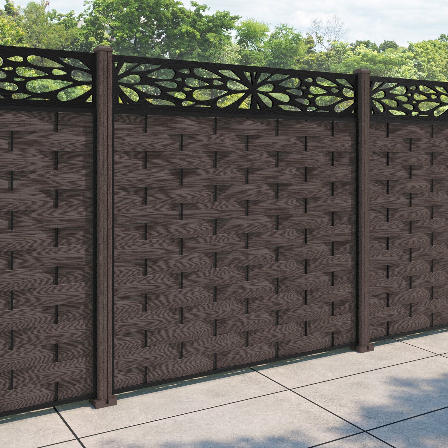 Ripple Blossom Fence Panel - Mid Brown - with our composite posts