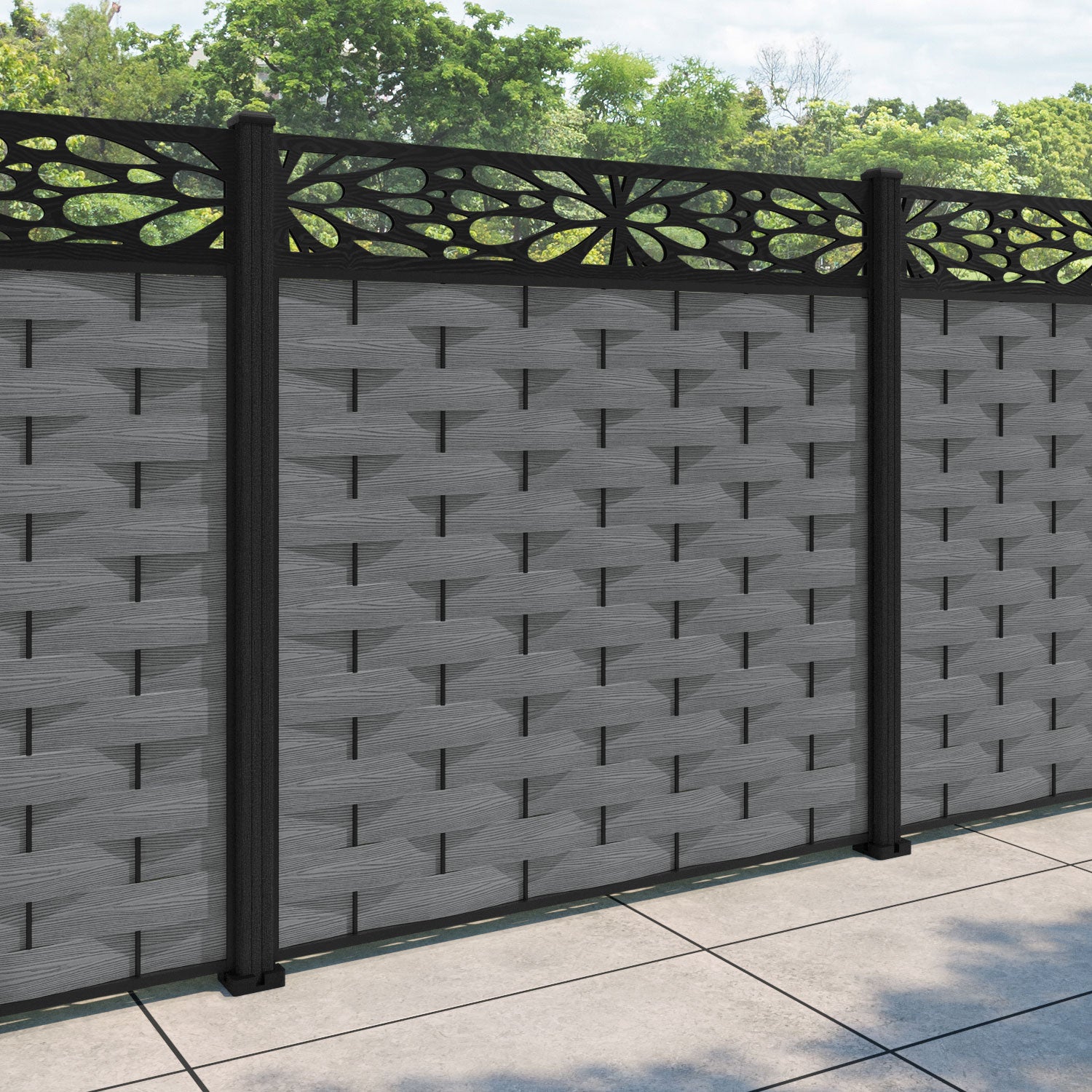 Ripple Blossom Fence Panel - Mid Grey - with our composite posts