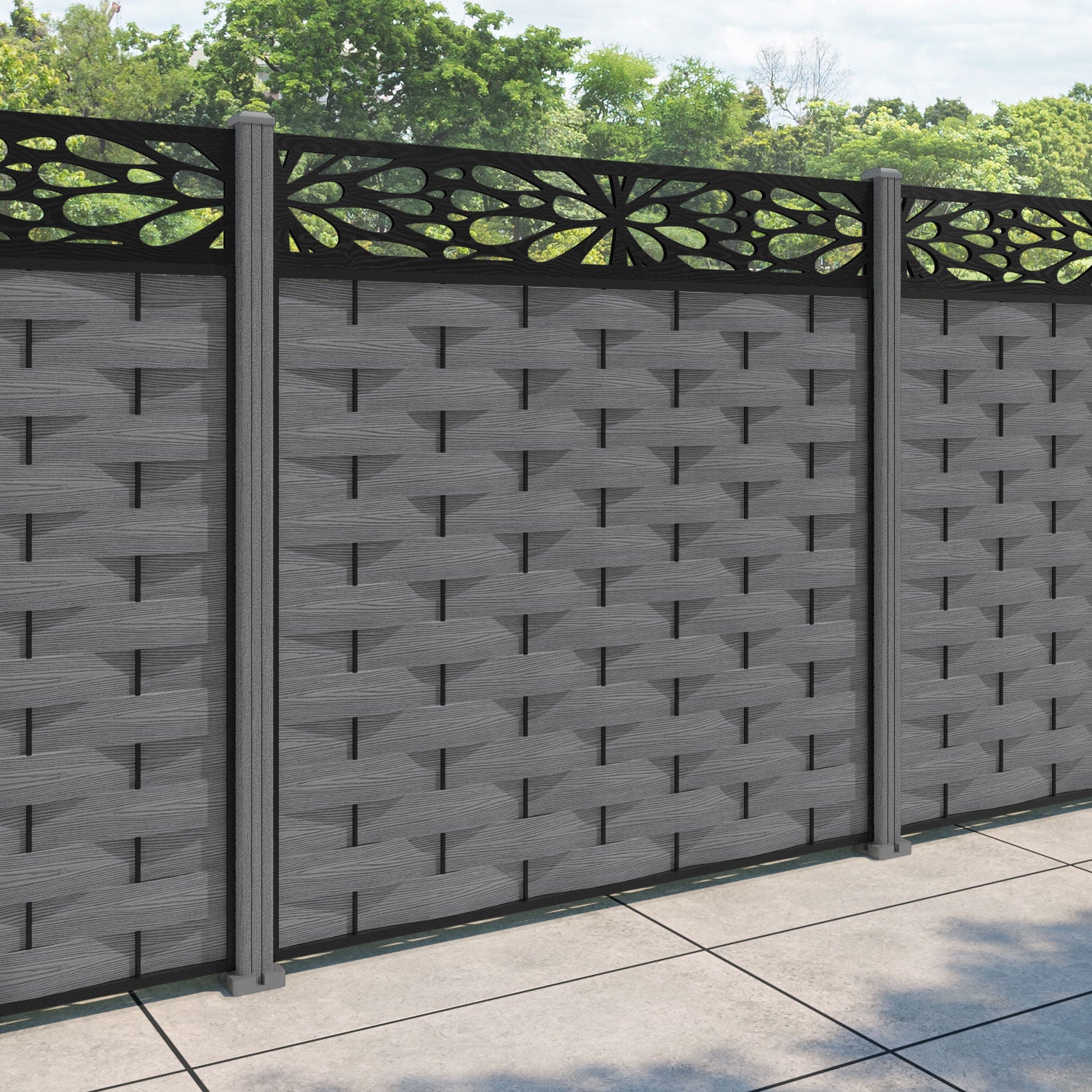 Ripple Blossom Fence Panel - Mid Grey - with our composite posts