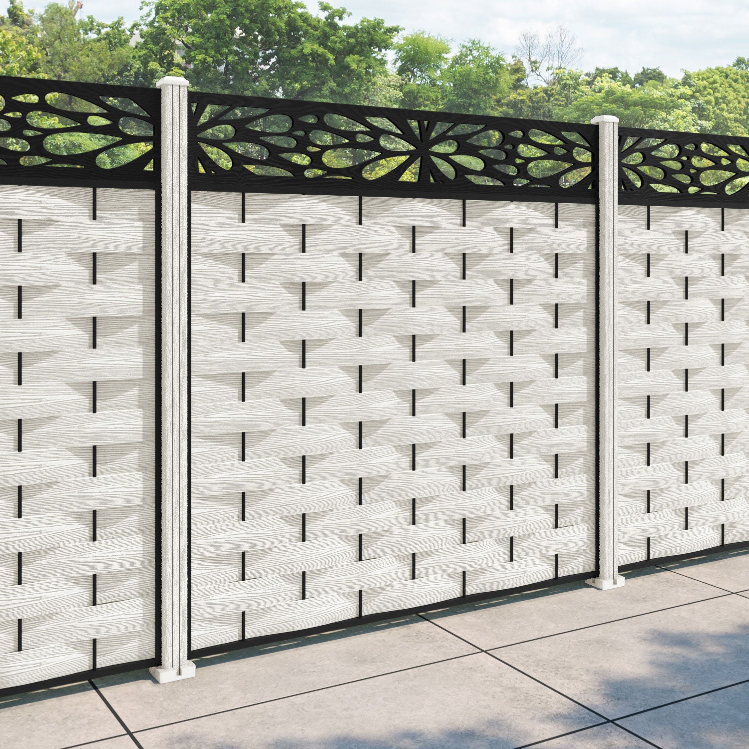 Ripple Blossom Fence Panel - Light Stone - with our composite posts