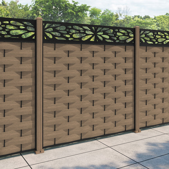 Ripple Blossom Fence Panel - Teak - with our composite posts