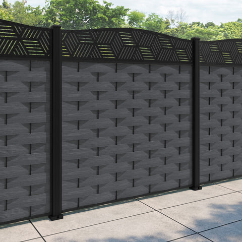 Ripple Cubed Curved Top Fence Panel - Dark Grey - with our aluminium posts