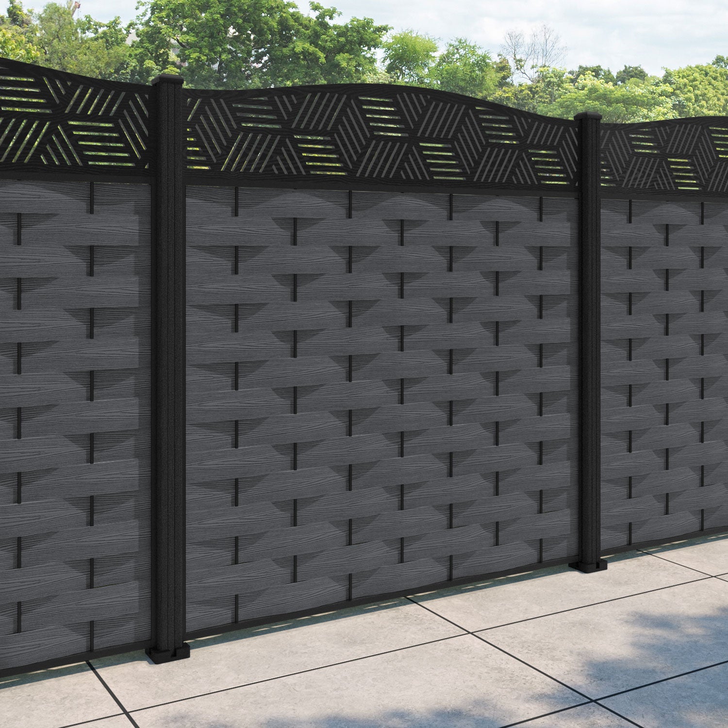 Ripple Cubed Curved Top Fence Panel - Dark Grey - with our composite posts