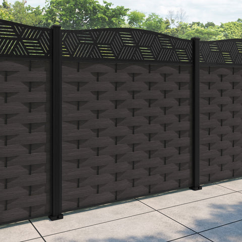 Ripple Cubed Curved Top Fence Panel - Dark Oak - with our aluminium posts