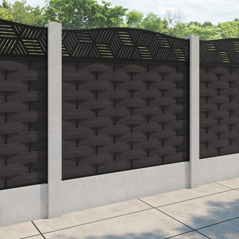 Ripple Cubed Curved Top Fence Panel - Dark Oak - for existing concrete posts