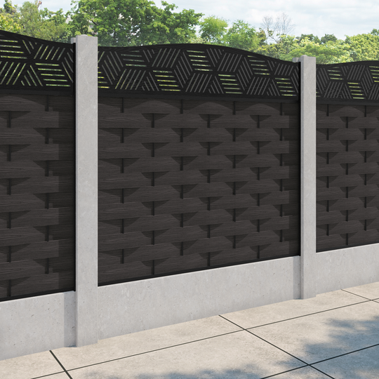Ripple Cubed Curved Top Fence Panel - Dark Oak - for existing concrete posts