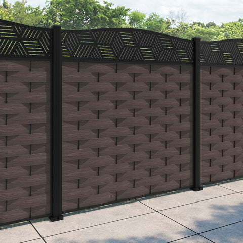 Ripple Cubed Curved Top Fence Panel - Mid Brown - with our aluminium posts