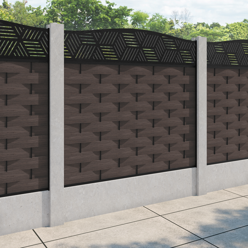 Ripple Cubed Curved Top Fence Panel - Mid Brown - for existing concrete posts