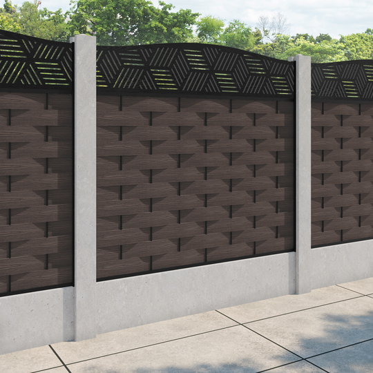 Ripple Cubed Curved Top Fence Panel - Mid Brown - for existing concrete posts