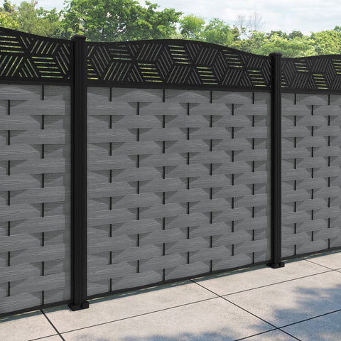 Ripple Cubed Curved Top Fence Panel - Mid Grey - with our aluminium posts