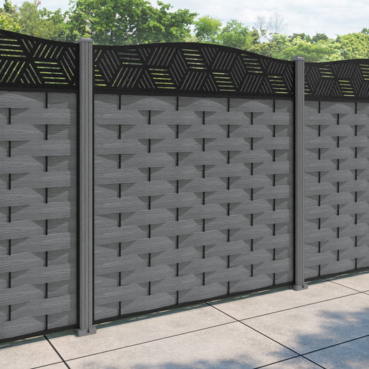 Ripple Cubed Curved Top Fence Panel - Mid Grey - with our composite posts