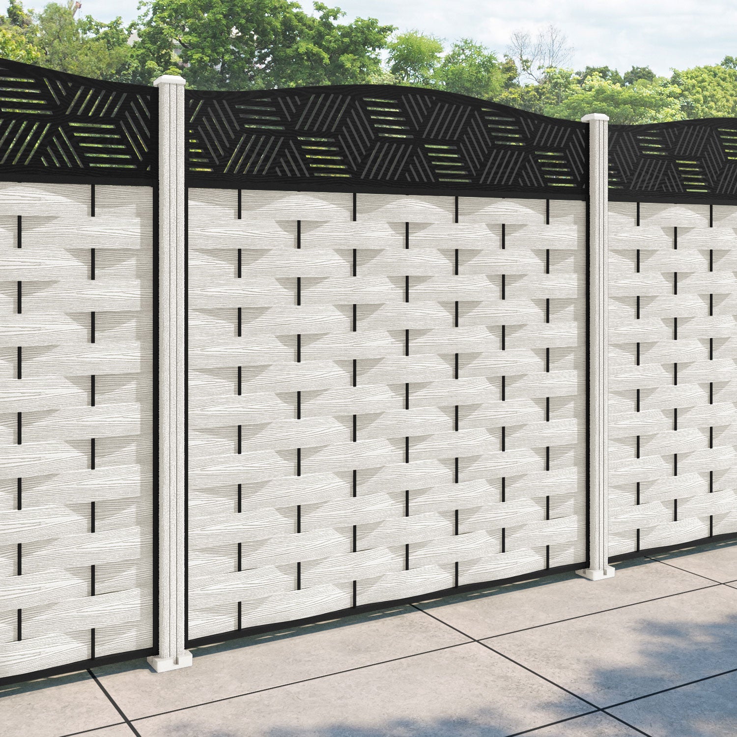 Ripple Cubed Curved Top Fence Panel - Light Stone - with our composite posts