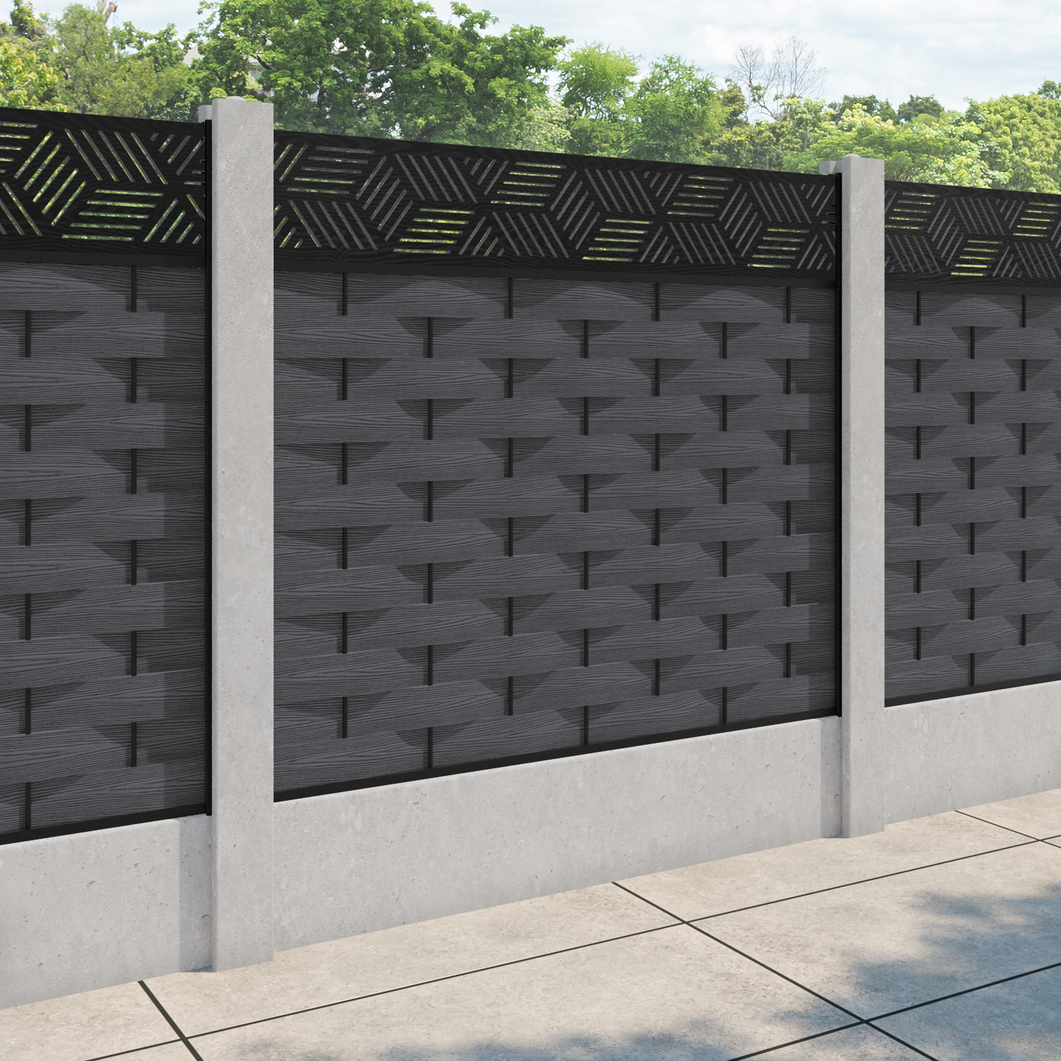 Ripple Cubed Fence Panel - Dark Grey - for existing concrete posts