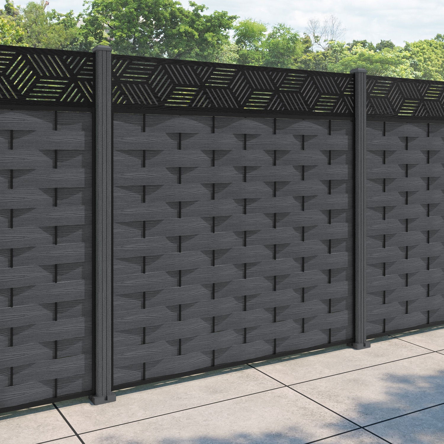 Ripple Cubed Fence Panel - Dark Grey - with our composite posts