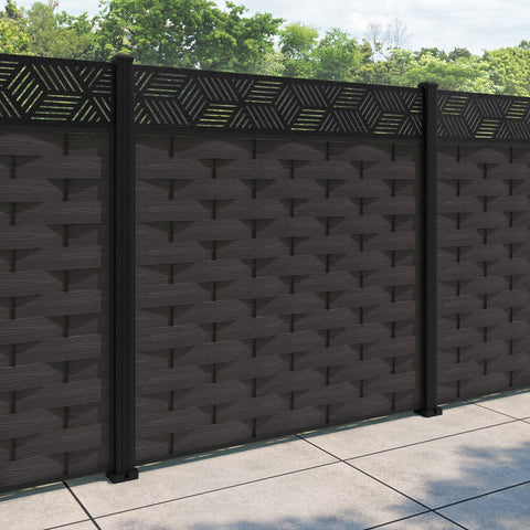 Ripple Cubed Fence Panel - Dark Oak - with our aluminium posts