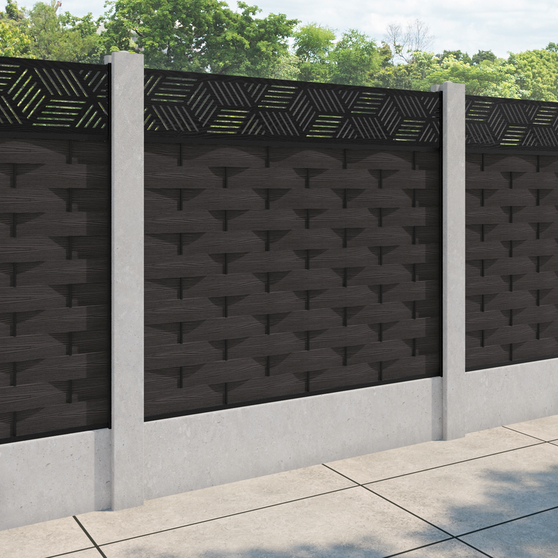 Ripple Cubed Fence Panel - Dark Oak - for existing concrete posts