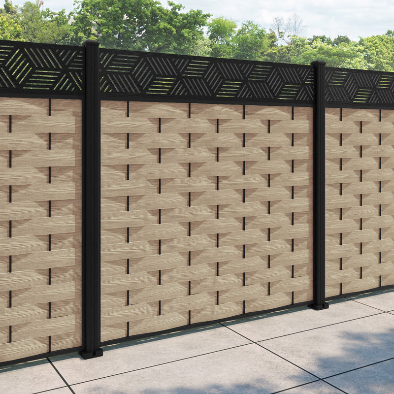 Ripple Cubed Fence Panel - Light Oak - with our aluminium posts