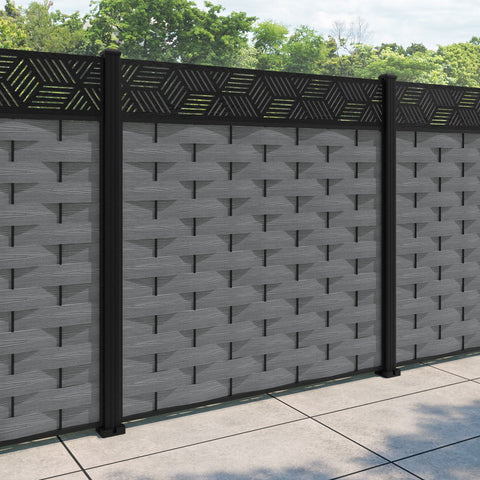 Ripple Cubed Fence Panel - Mid Grey - with our aluminium posts