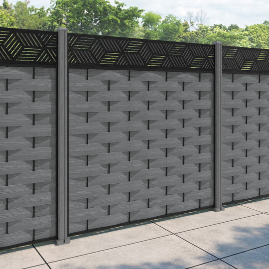 Ripple Cubed Fence Panel - Mid Grey - with our composite posts