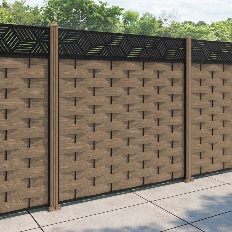 Ripple Cubed Fence Panel - Teak - with our composite posts