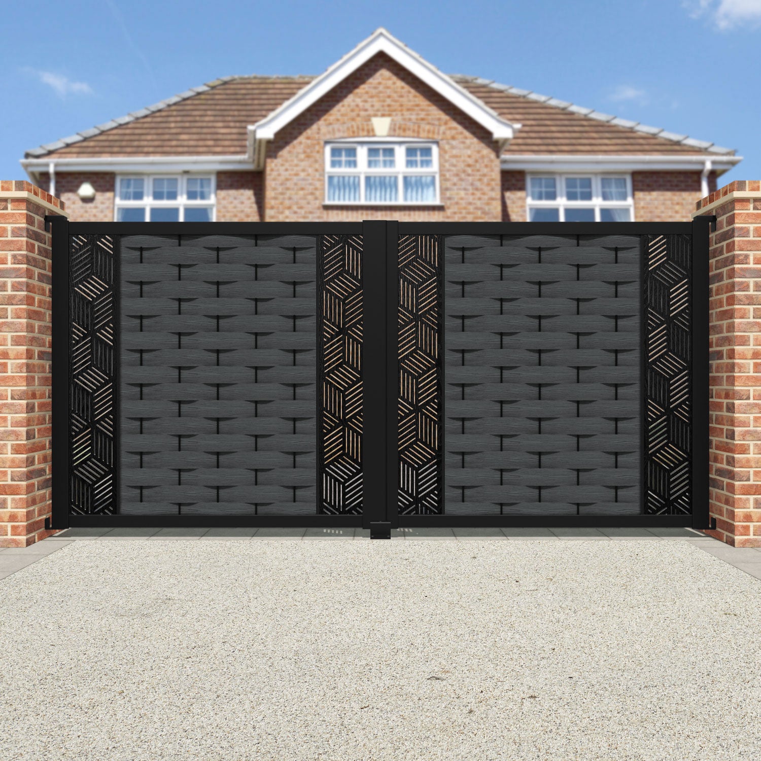 Ripple Cubed Straight Top Driveway Gate - Dark Grey - Middle & End Screen