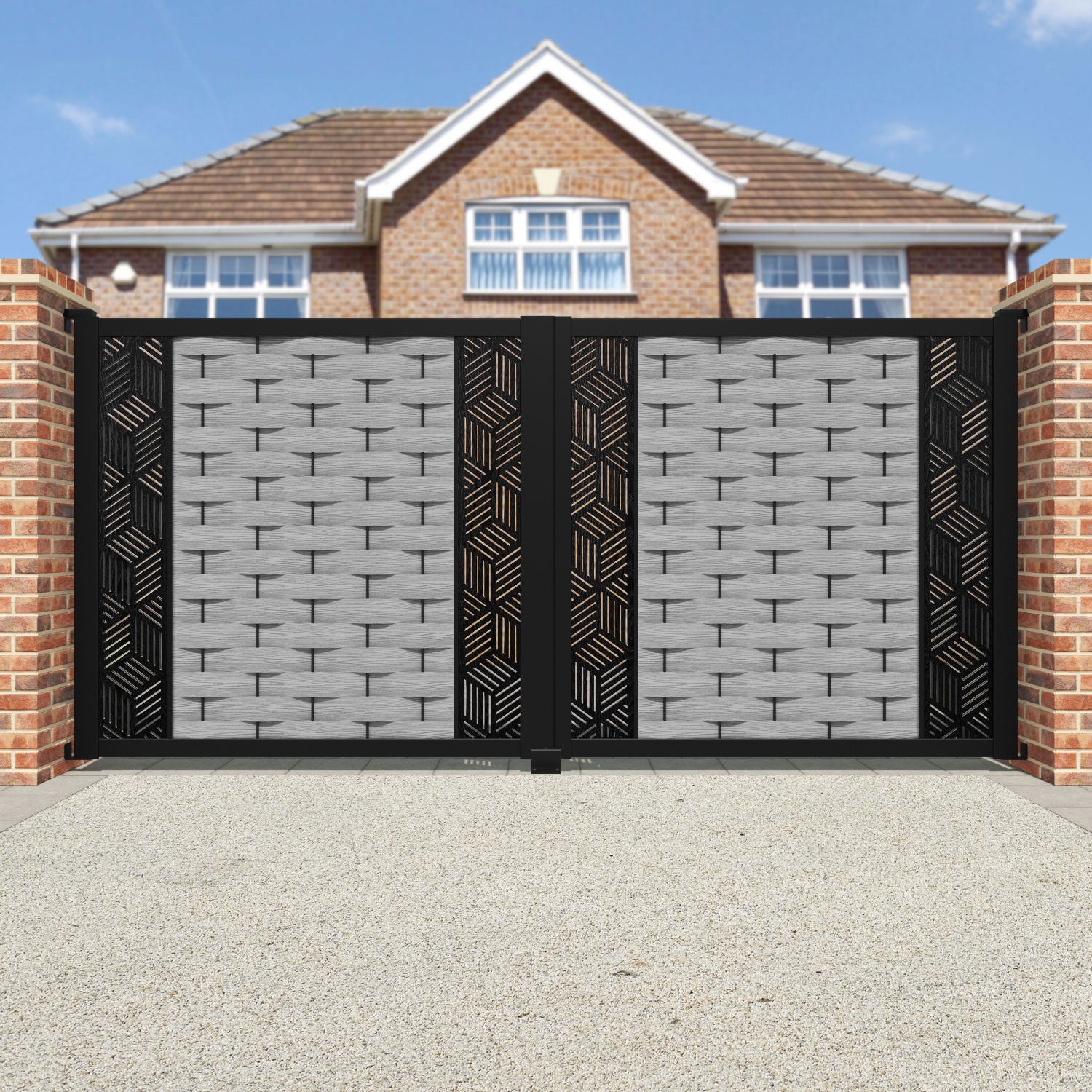 Ripple Cubed Straight Top Driveway Gate - Light Grey - Middle & End Screen