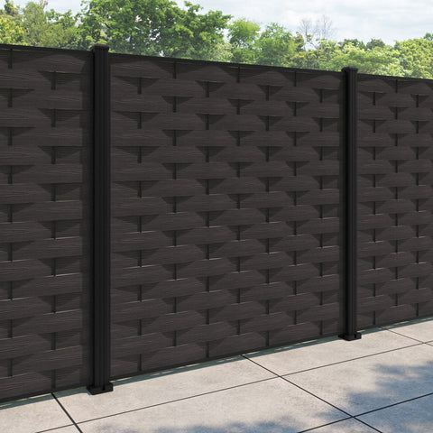 Ripple Fence Panel - Dark Oak - with our aluminium posts