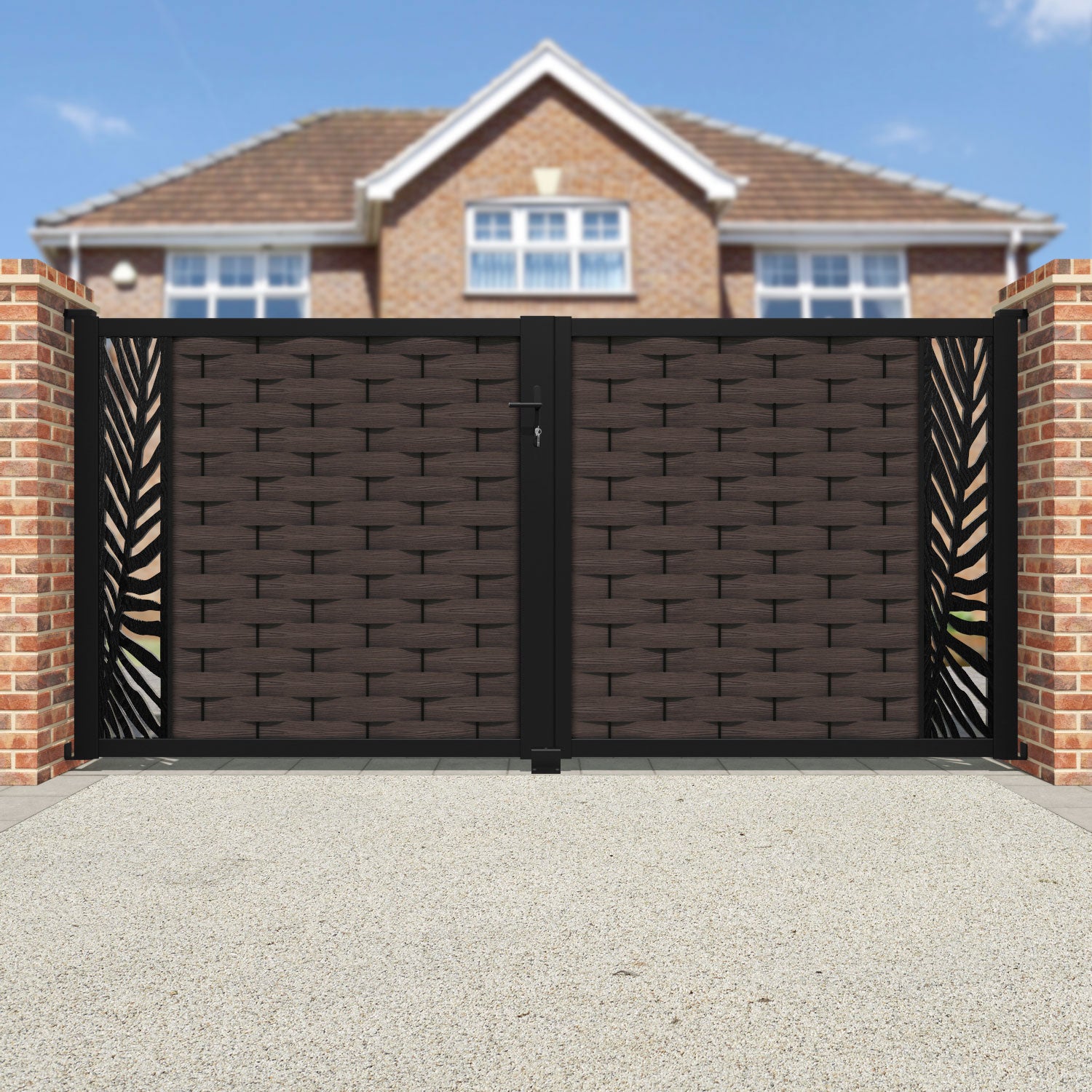 Ripple Palm Straight Top Driveway Gate - Mid Brown - End Screen