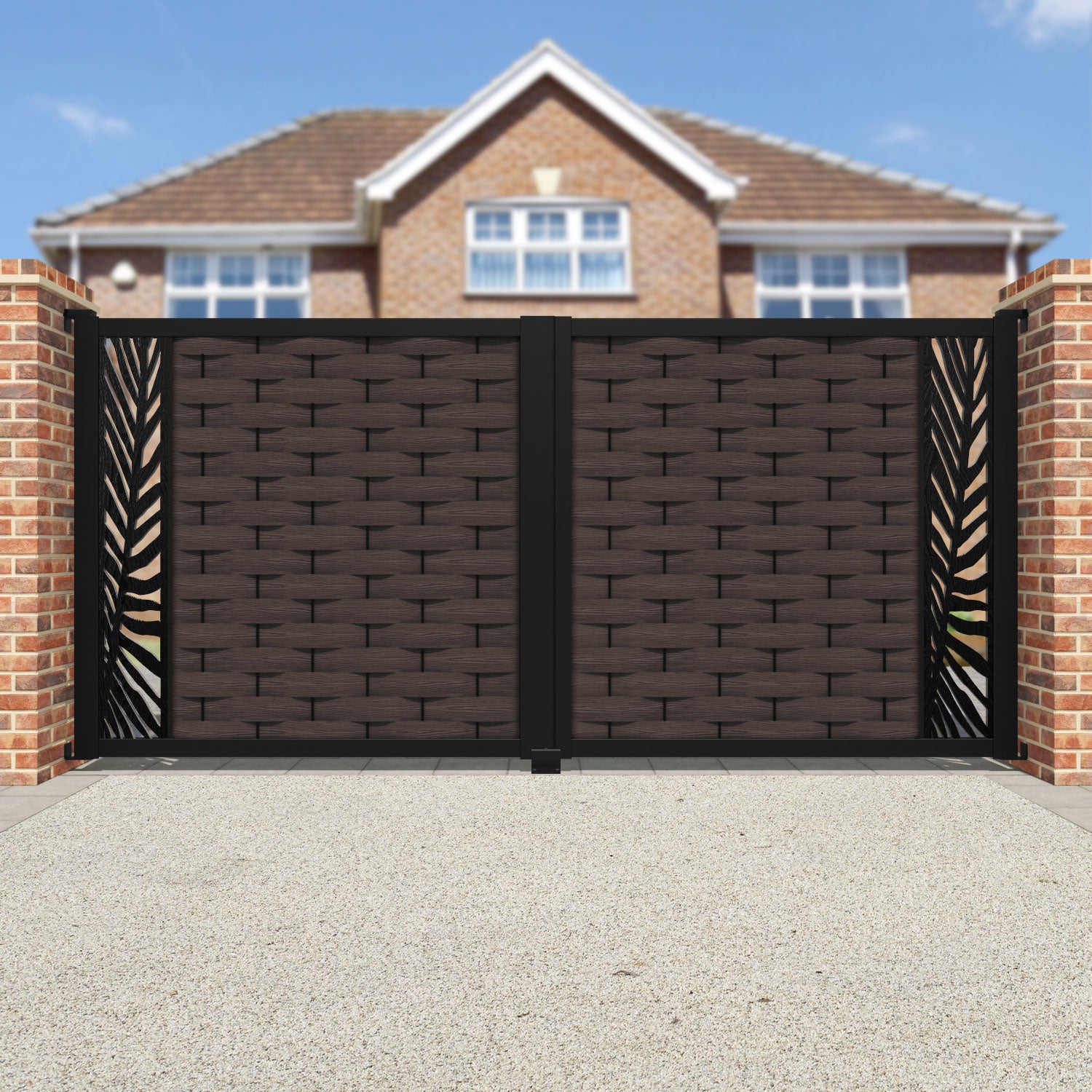Ripple Palm Straight Top Driveway Gate - Mid Brown - End Screen