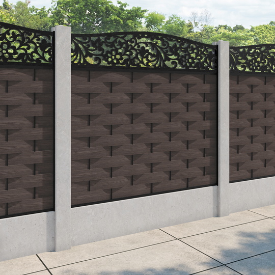 Ripple Eden Curved Top Fence Panel - Mid Brown - for existing concrete posts