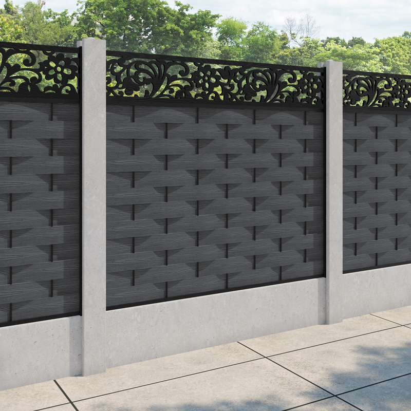 Ripple Eden Fence Panel - Dark Grey - for existing concrete posts