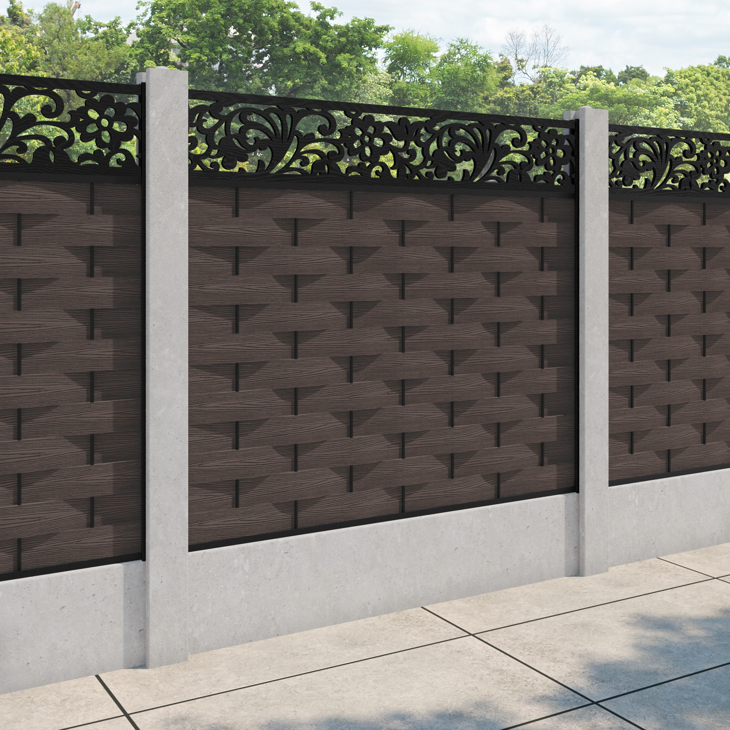Ripple Eden Fence Panel - Mid Brown - for existing concrete posts