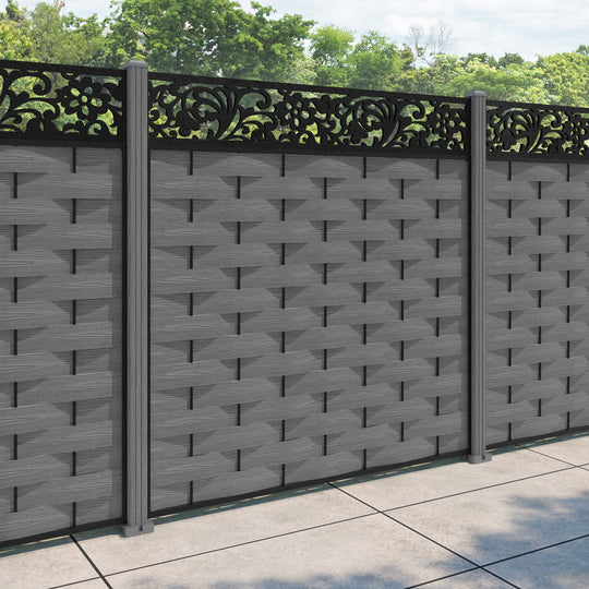 Ripple Eden Fence Panel - Mid Grey - with our composite posts