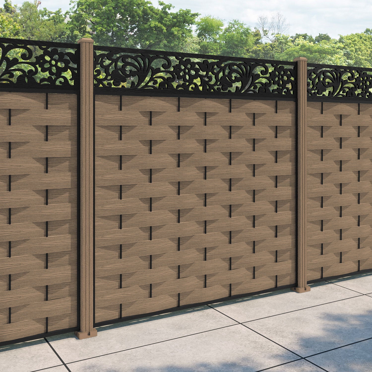 Ripple Eden Fence Panel - Teak - with our composite posts