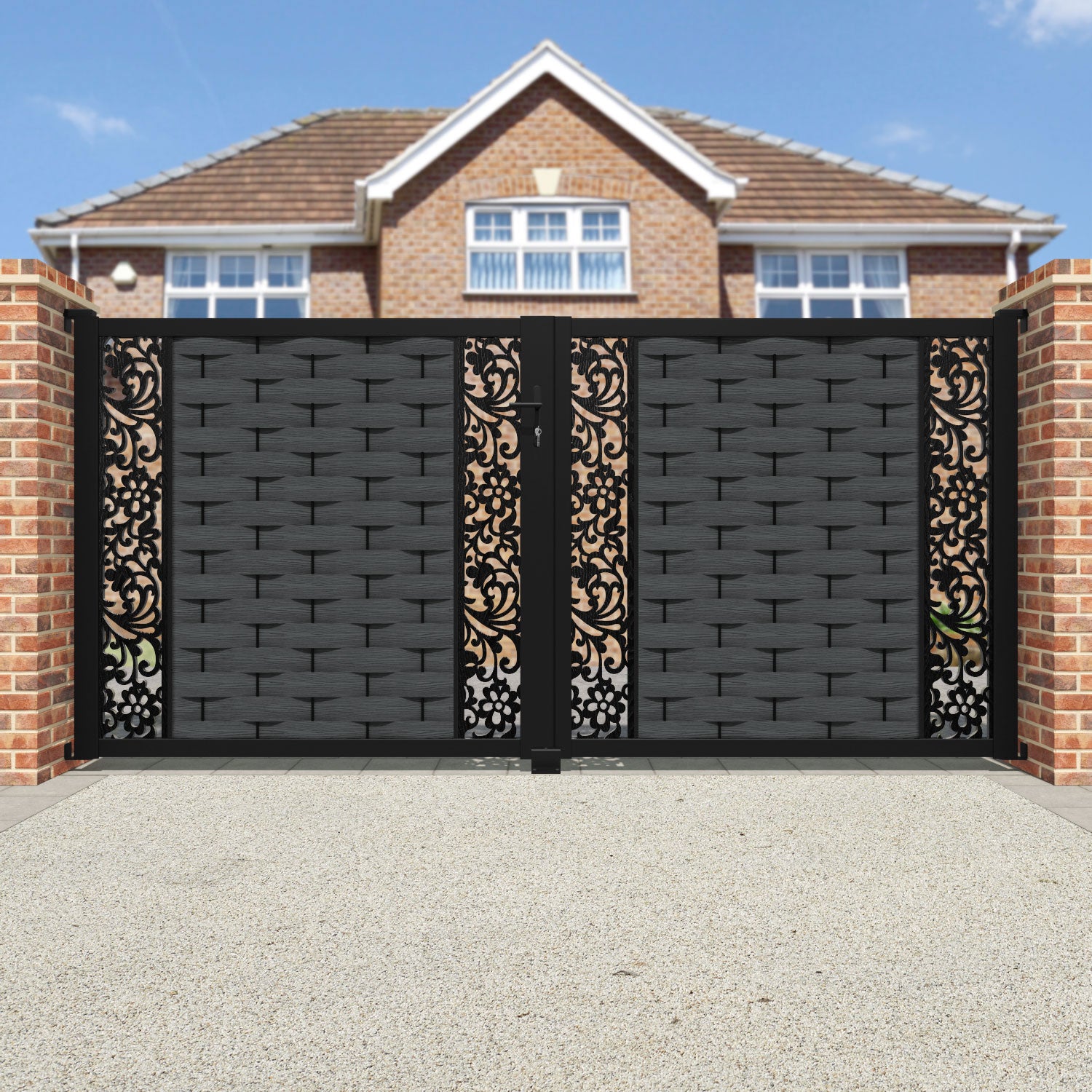 Ripple Eden Straight Top Driveway Gate - Dark Grey - Middle & End Screen
