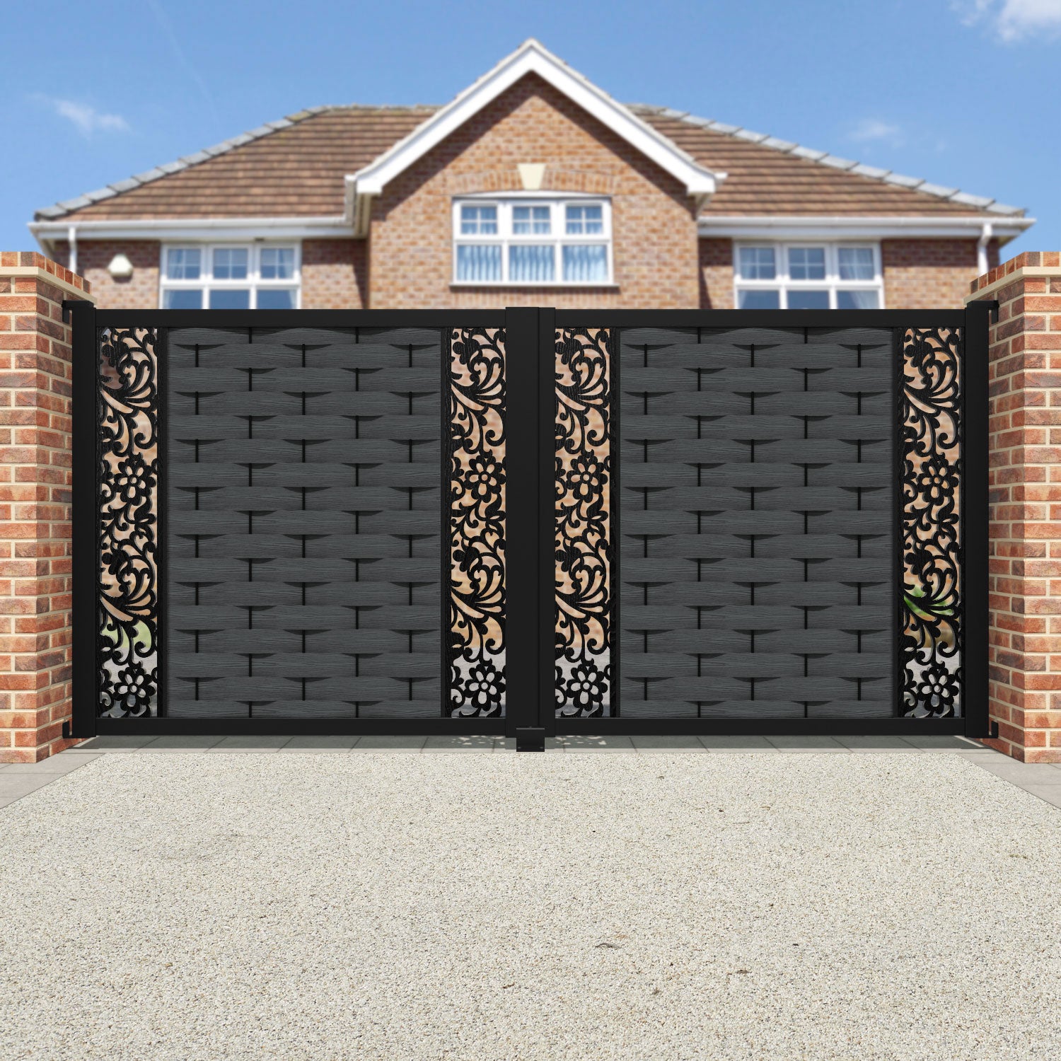 Ripple Eden Straight Top Driveway Gate - Dark Grey - Middle & End Screen
