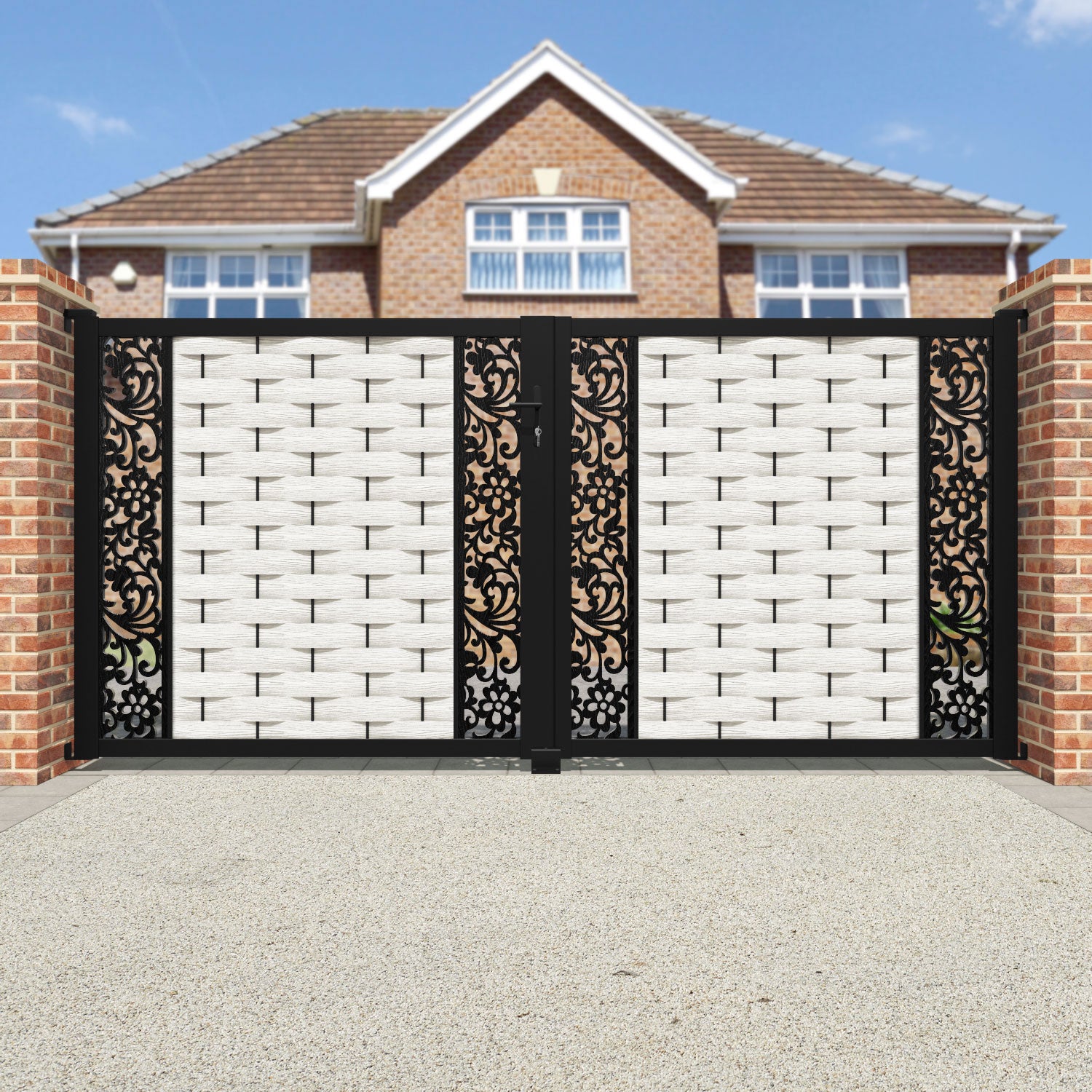 Ripple Eden Straight Top Driveway Gate - Light Stone - Middle & End Screen