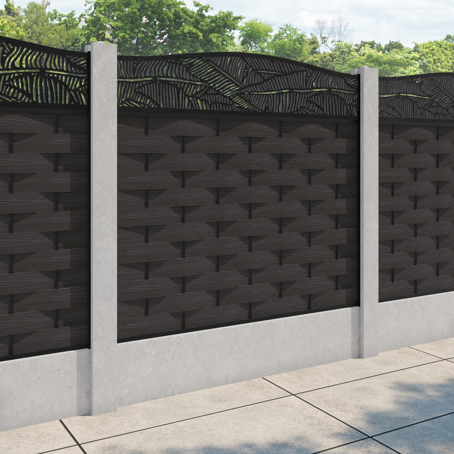 Ripple Feather Curved Top Fence Panel - Dark Oak - for existing concrete posts