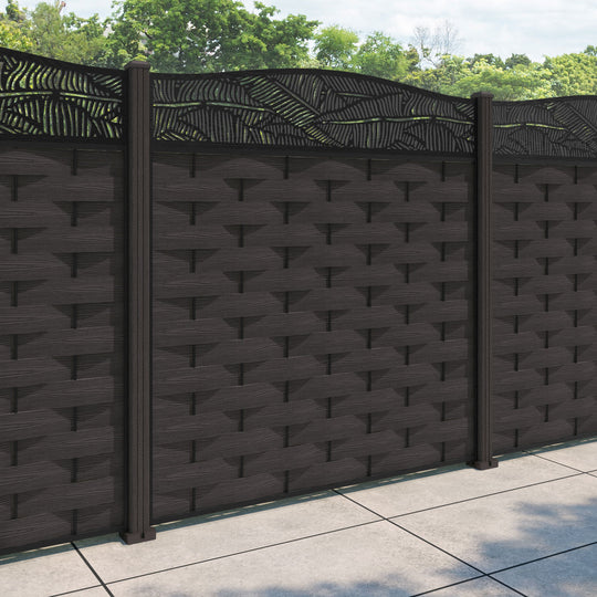 Ripple Feather Curved Top Fence Panel - Dark Oak - with our composite posts