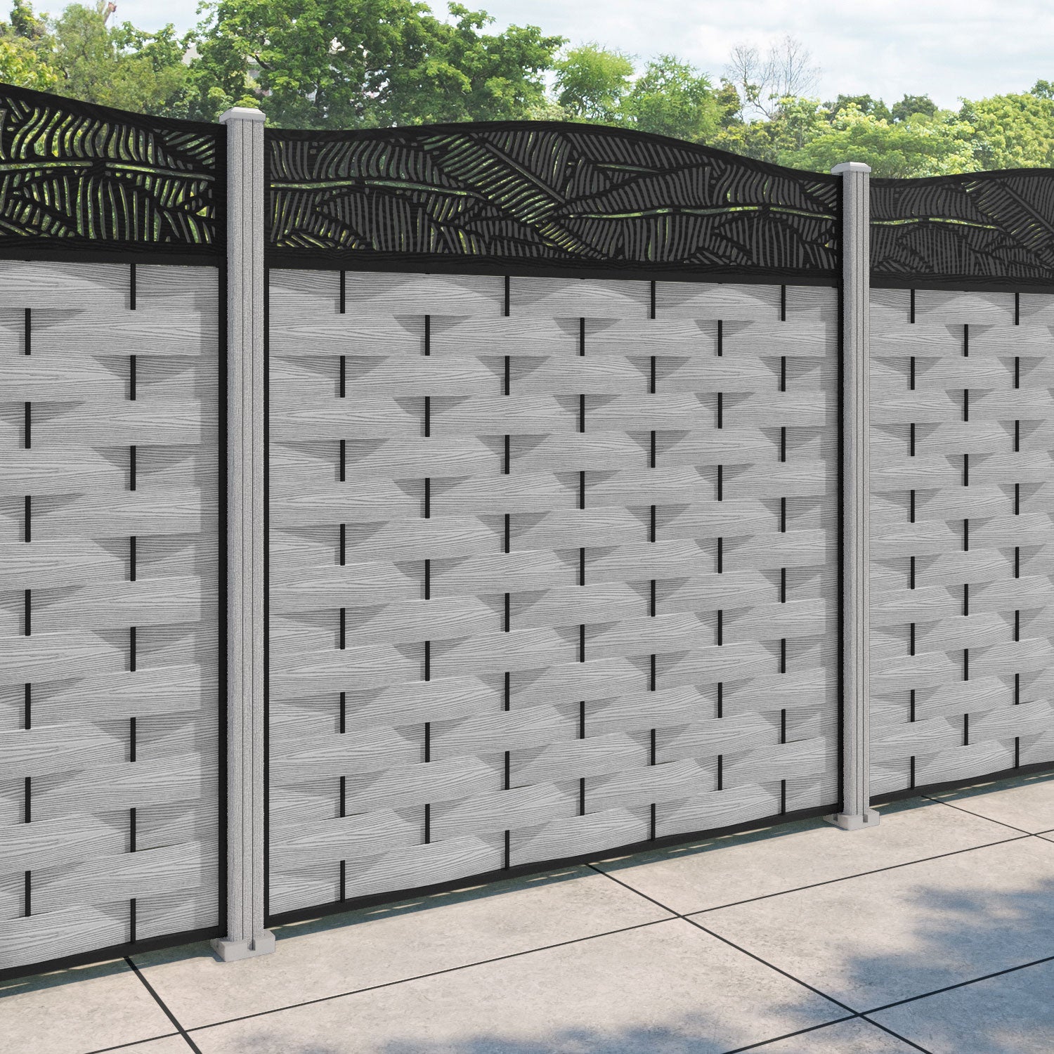 Ripple Feather Curved Top Fence Panel - Light Grey - with our composite posts