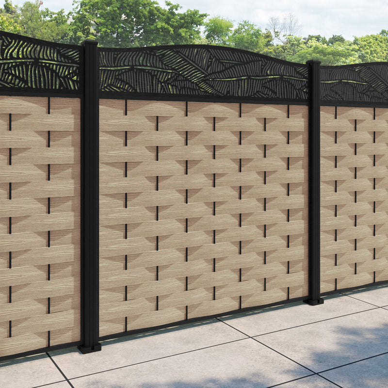 Ripple Feather Curved Top Fence Panel - Light Oak - with our aluminium posts
