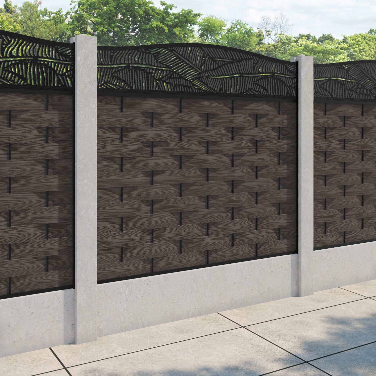 Ripple Feather Curved Top Fence Panel - Mid Brown - for existing concrete posts