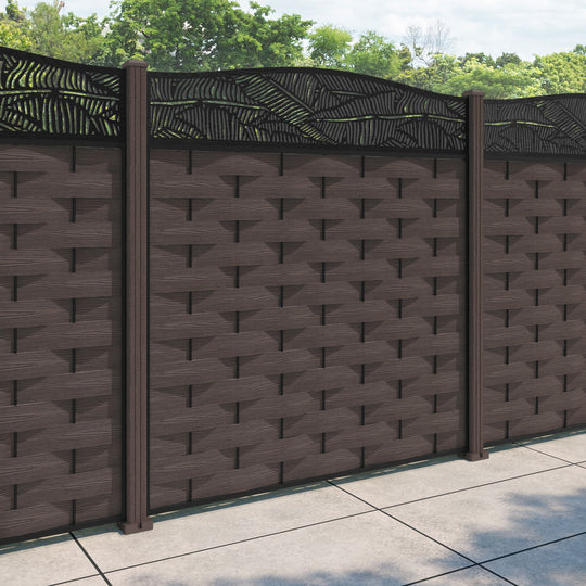 Ripple Feather Curved Top Fence Panel - Mid Brown - with our composite posts