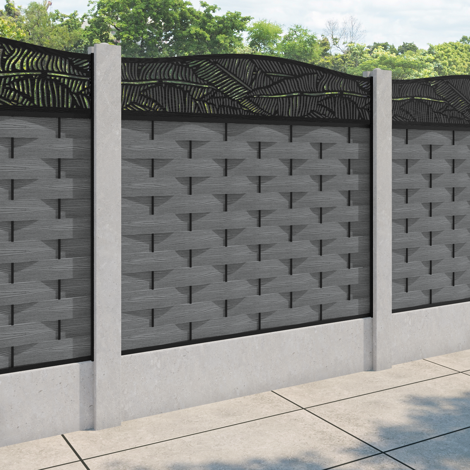 Ripple Feather Curved Top Fence Panel - Mid Grey - for existing concrete posts