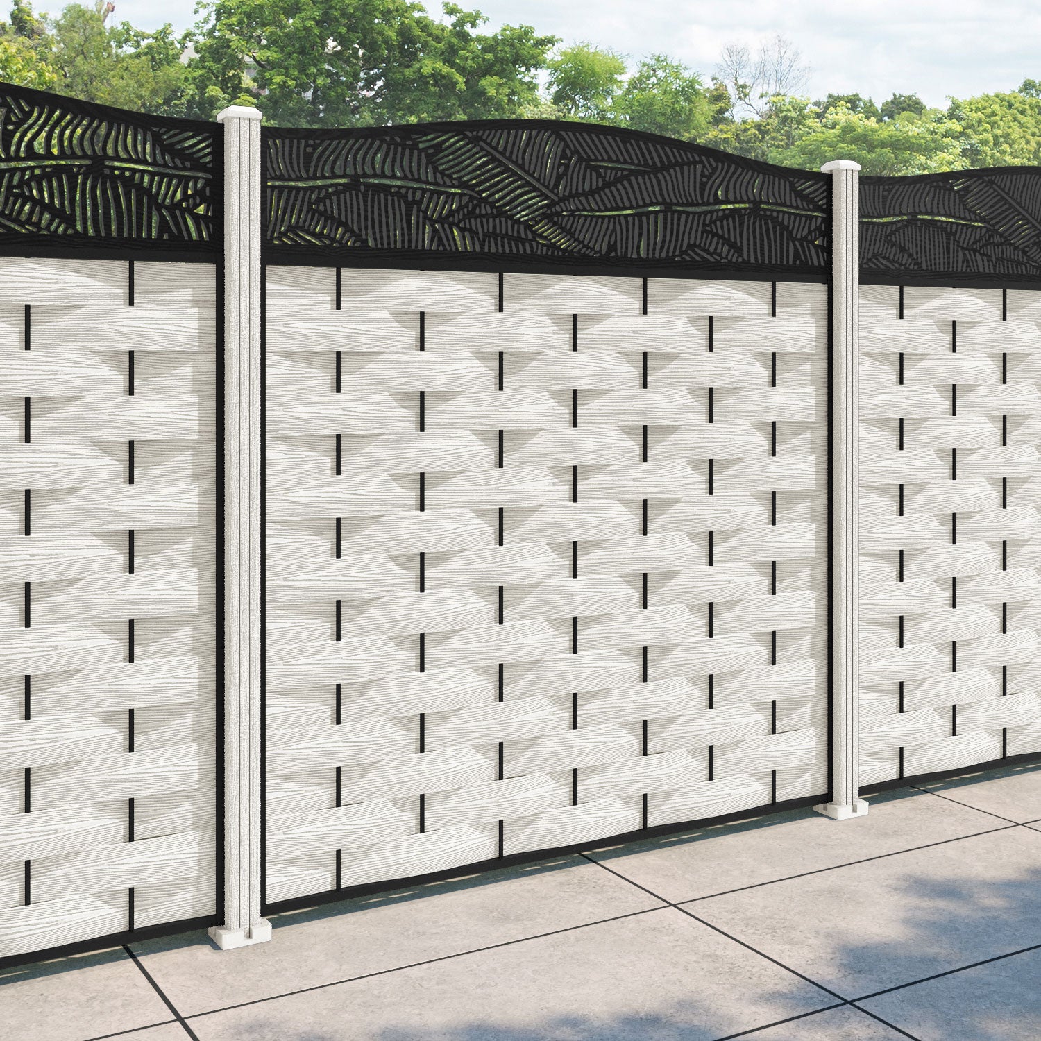 Ripple Feather Curved Top Fence Panel - Light Stone - with our composite posts
