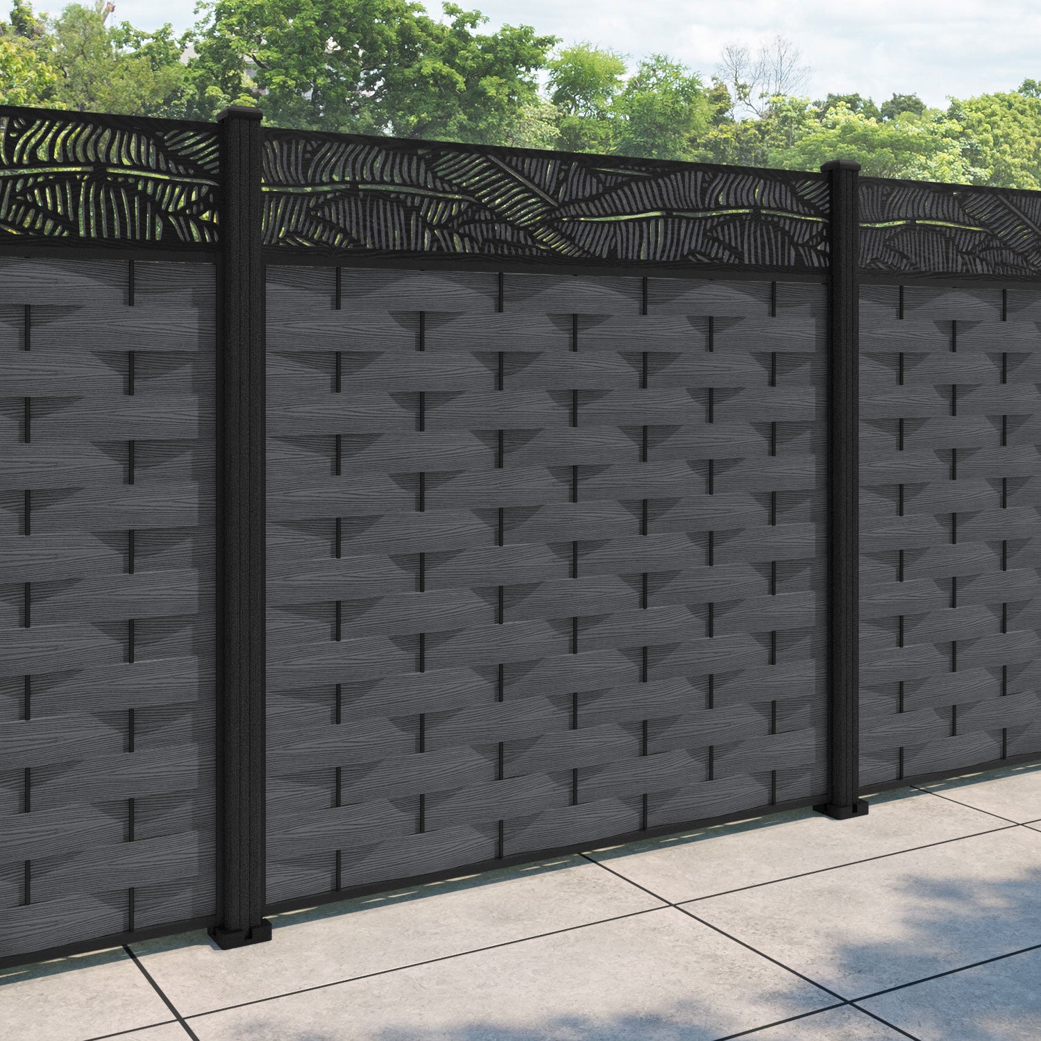 Ripple Feather Fence Panel - Dark Grey - with our composite posts