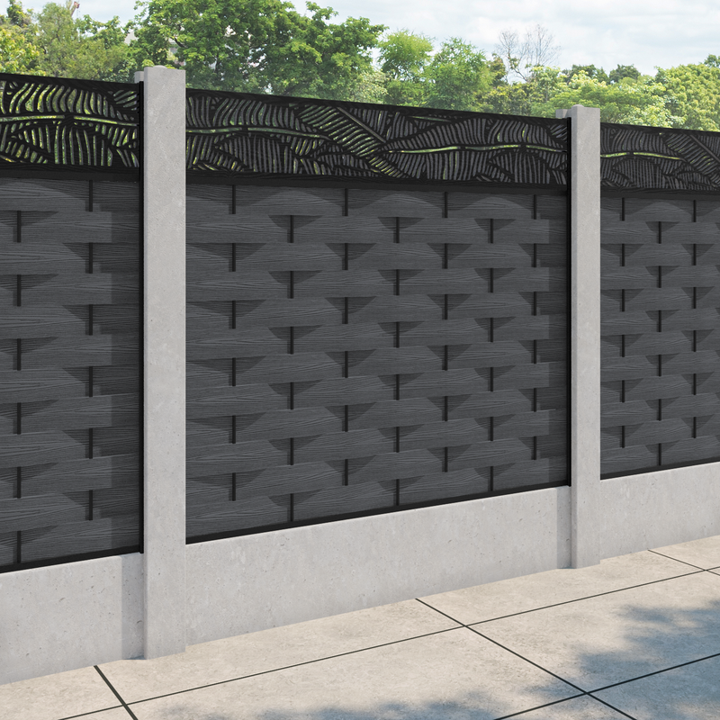 Ripple Feather Fence Panel - Dark Grey - for existing concrete posts