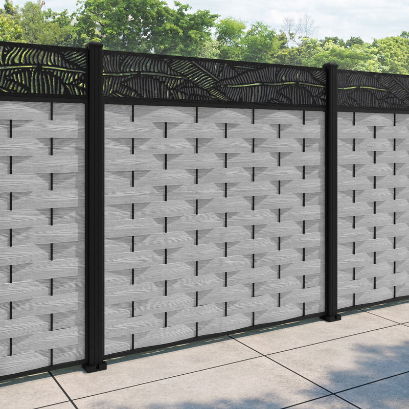 Ripple Feather Fence Panel - Light Grey - with our aluminium posts