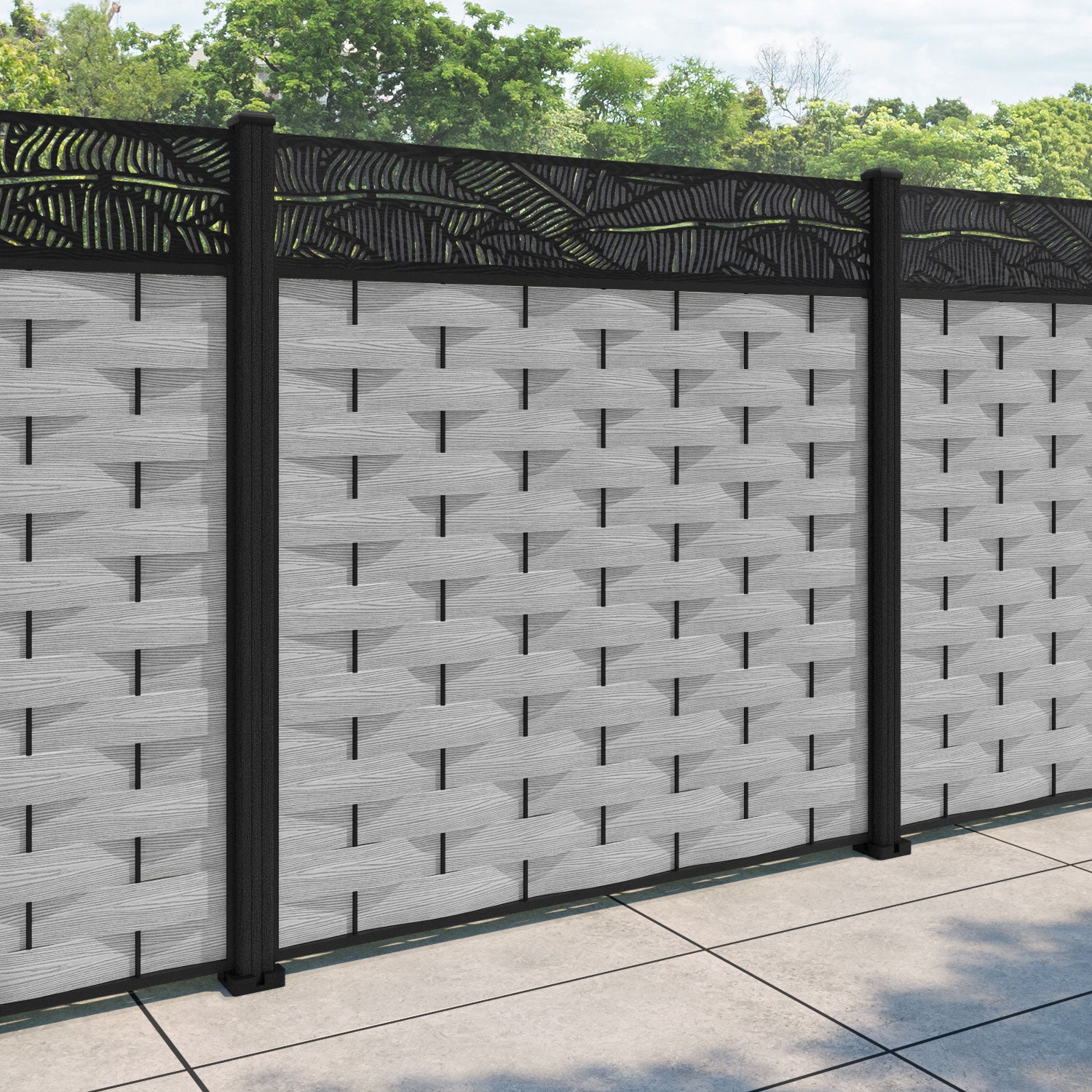 Ripple Feather Fence Panel - Light Grey - with our composite posts