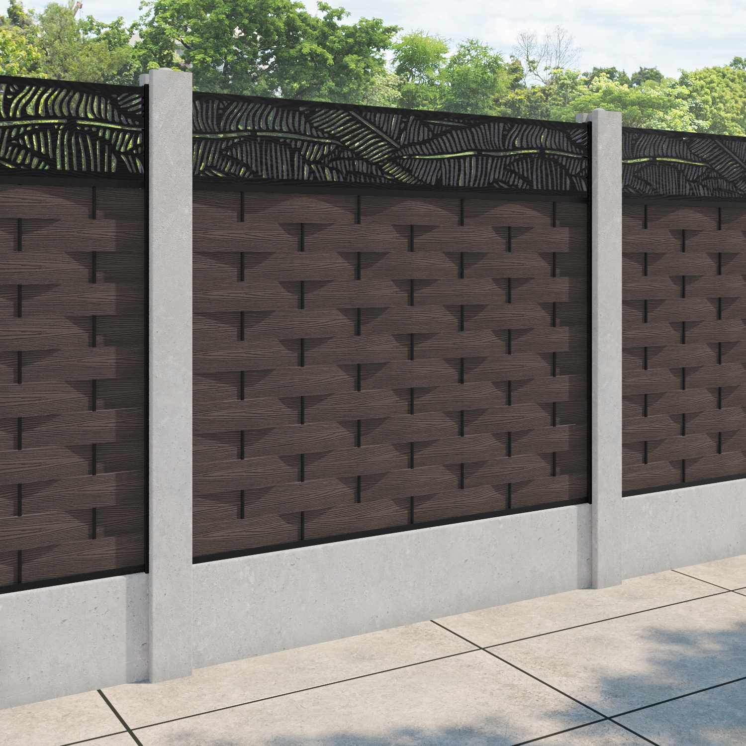 Ripple Feather Fence Panel - Mid Brown - for existing concrete posts